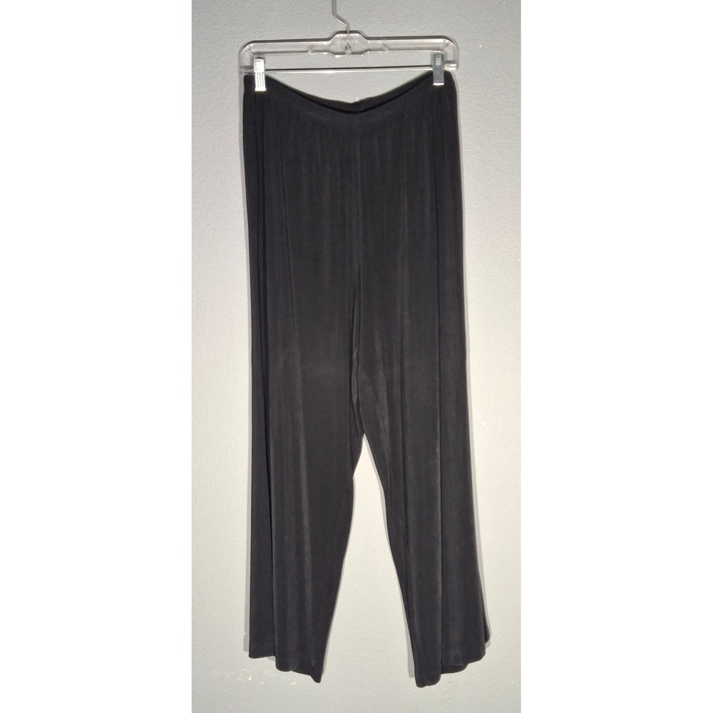 R&M Richards Woman Black Wide Leg Dress Pants Elastic Waist Slinky Knit Slacks
